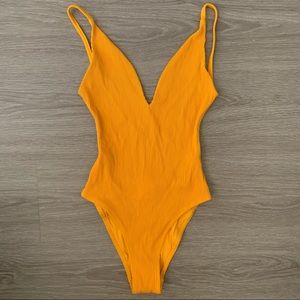 Topshop Rib Plunge Swimsuit
